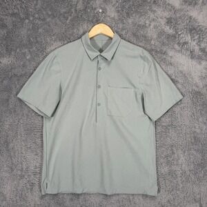 Lululemon WovenAir Popover Shirt Mens M Green-Gray Relaxed Fit Pocket Casual